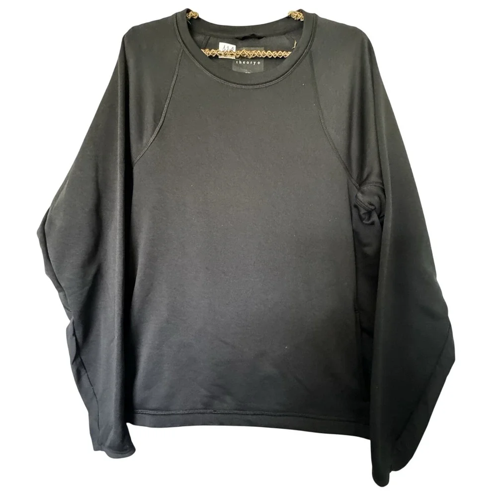 Theory+ Mens Serge Black stretch Crewneck Pullover With Pockets Sz Med